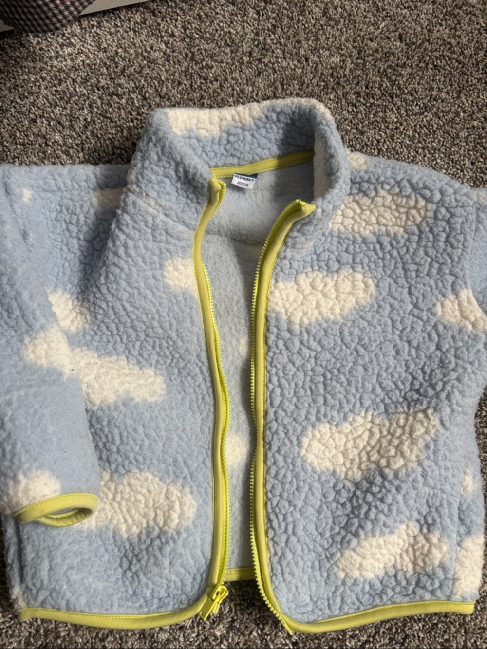 Toddler Cloud Print Sherpa Jacket with Yellow Trim